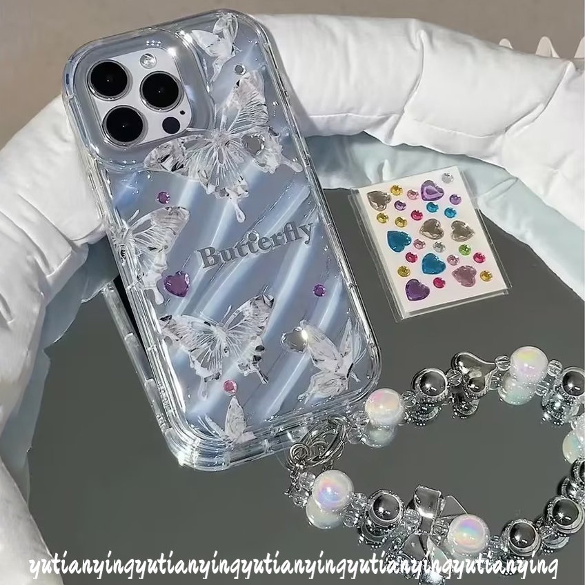 Case Kerut Stereo 3D Kompatibel Untuk IPhone 7Plus 7 8 6S 6plus XR XS X Max11 14 13 12 Pro Max SE 2020mewah Dazzle Kartu Warna Kreatif Surat Sederhana Fantasi Butterfly Cover