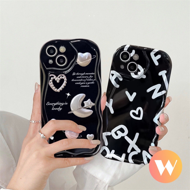 Casing Tepi Melengkung Bergelombang 3D Untuk Redmi Note11 12 8 9 10 11s 10s 10Pro 10 Pro Max Plus Redmi 9A 10 9C NFC 10C 9 A1 A2 9T 10A POCO M3 Alphabet Romantic Bulan Bintang Love Hati Lembut Sarung