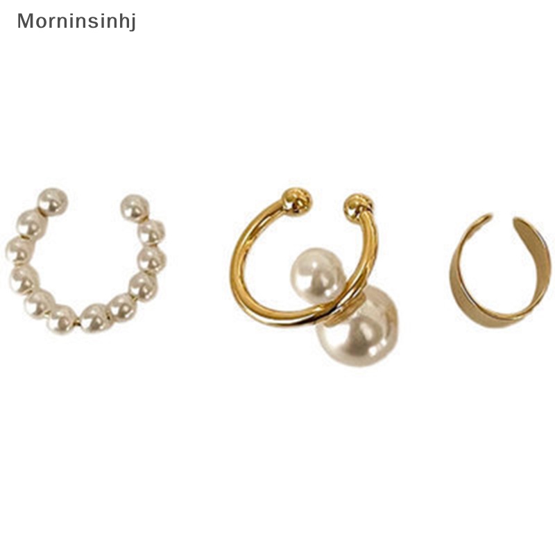 Mornin 3Pcs /Set Klip Anting Wanita Minimalis Fashion Tulang Rawan Hoop Earrings Set Ear Cuff Palsu Clip On Earring id