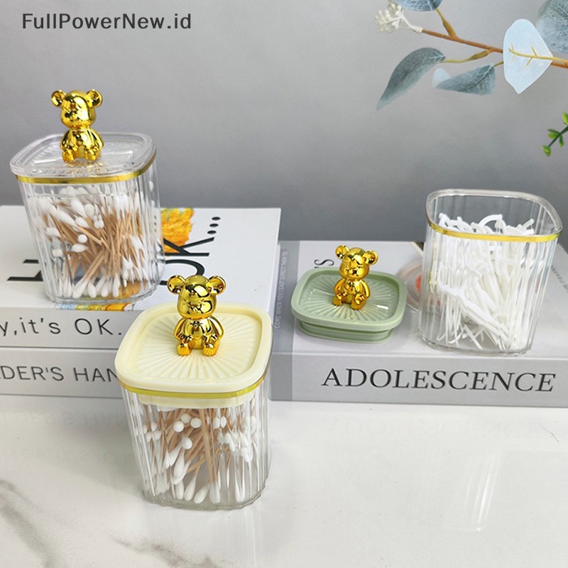 Power Cute Bear Clear Cotton Pad Dan Ear Bud Holder Toples Penyimpanan Kosmetik Akrilik ID