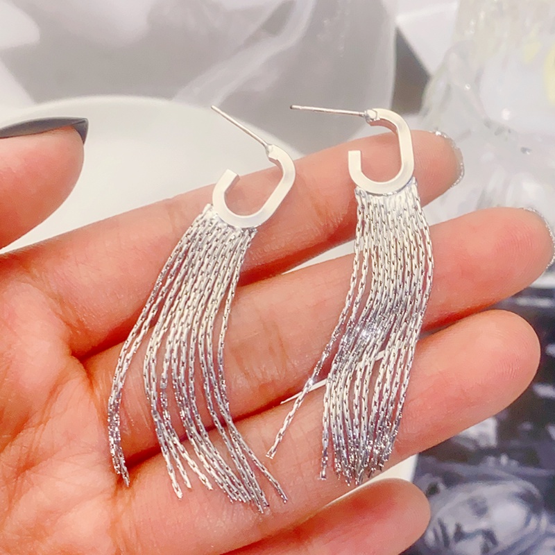 Aksesoris Harian Pesta Trendi/Temperamen Menjuntai Anting/Blingbling Panjang Jumbai Anting High-sense Shiny Drop Earring/Wanita Telinga Dekorasi Perhiasan