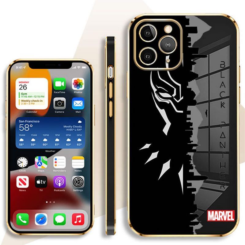 Soft TPU Black Panther Case for Oppo A9X A92019 F11 11PRO RENO RENO34G F15 A91 RENO44G RENO54G/5G RENO5K RENO64G RENO74G RENO84G F21PRO4G F21SPRO4G RENO7Z5G RENO8Z A9 Electroplate Shockproof Cases Square Edge Cover Scratch Resistant Casing