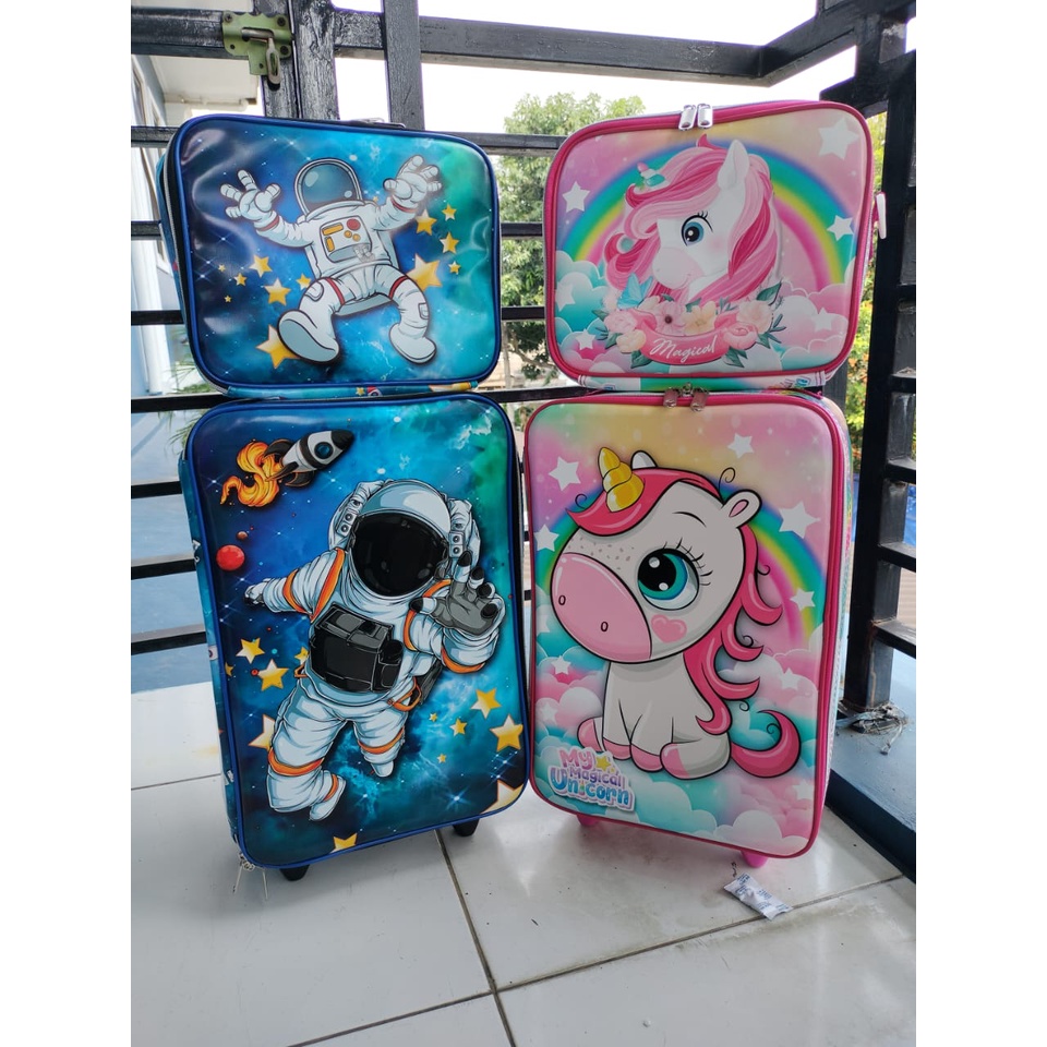 TAS DORONG TROLLEY ANAK PAUD / TK / PLAY GROUP PEREMPUAN GAMBAR KUDA PONY TANDUK SOFT TIMBUL BAHAN TAHAN AIR Pilihan Varian