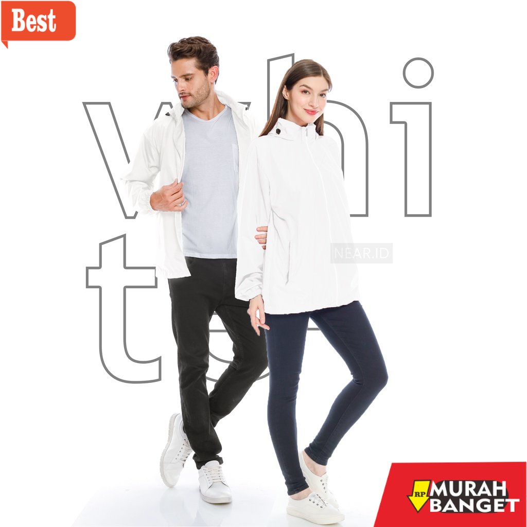 Jaket parasut pria terbaru- Jaket Parasut Sport Polos Premium - Putih