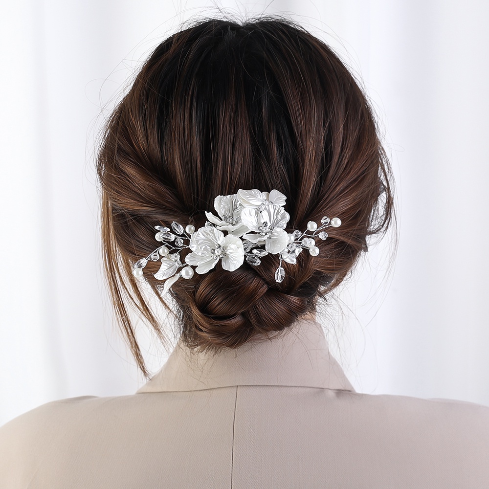 Jepit Rambut Bunga Kristal Mutiara Daun Gaya Eropa/ Hiasan Kepala Berlian Imitasi Handmade Elegan/ Pin Rambut Pengantin Bridesmaid