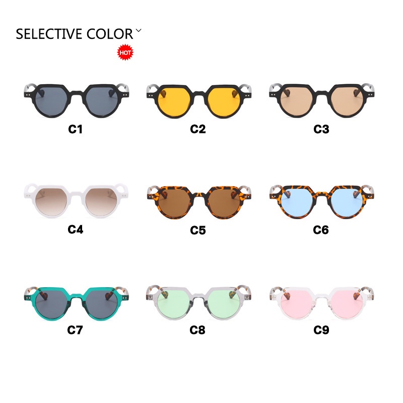 (YUZHU) Ins Gaya Bingkai Kecil Kacamata Bulat Vintage Fashion Candy Color Sunshade Sunglasses