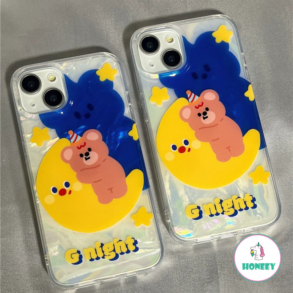 IPHONE Casing Ponsel Kartun Beruang Bulan Yang Indah Untuk Iphone14 Pro Max12/12pro 13pro Max Case Iphone11Sarung Ponsel Motif Kerang Tahan Guncangan