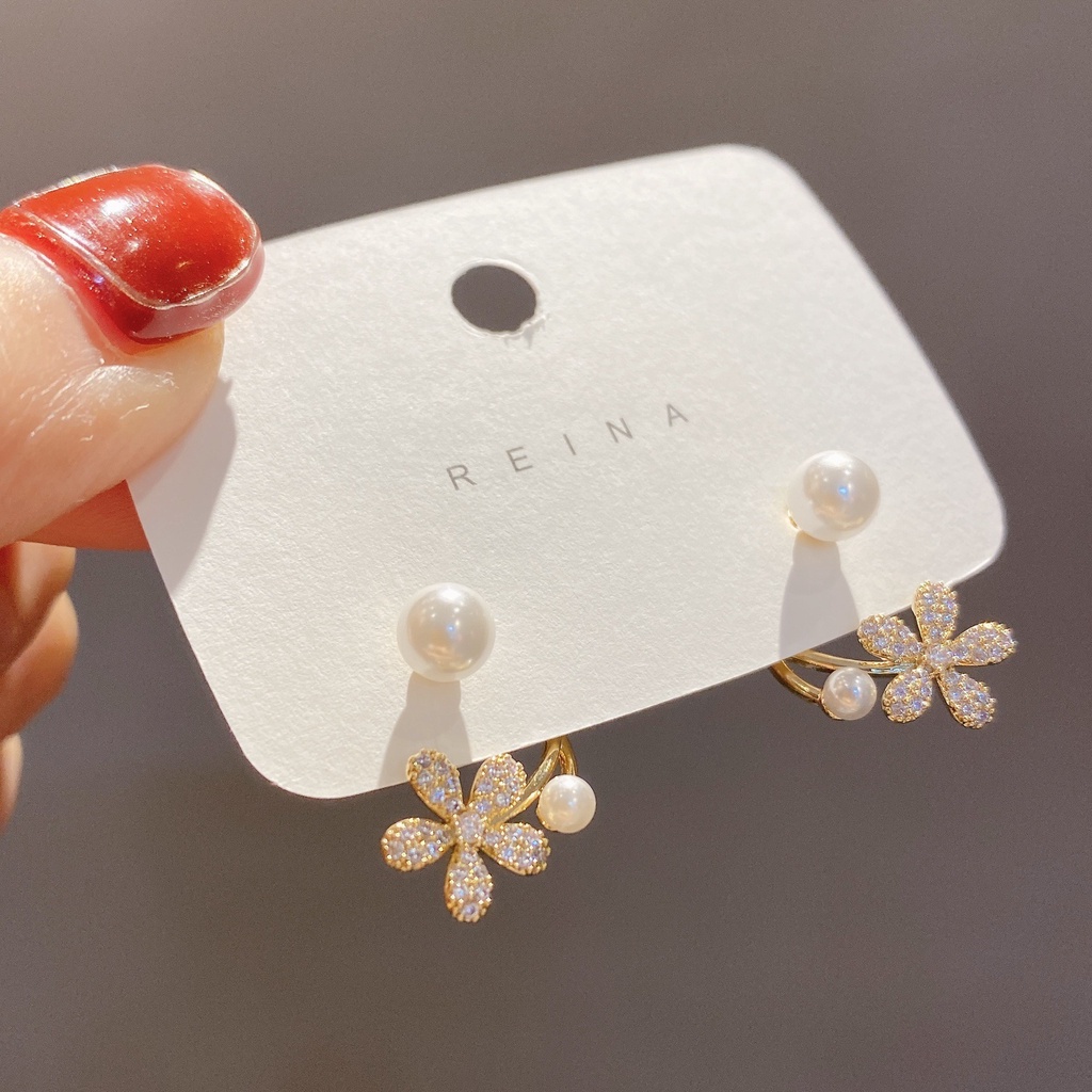 Ay(cn) Fashion Bunga Tulip Mutiara Stud Earrings Kristal Camelia Hati Anting Emas Untuk Aksesoris Perhiasan Wanita