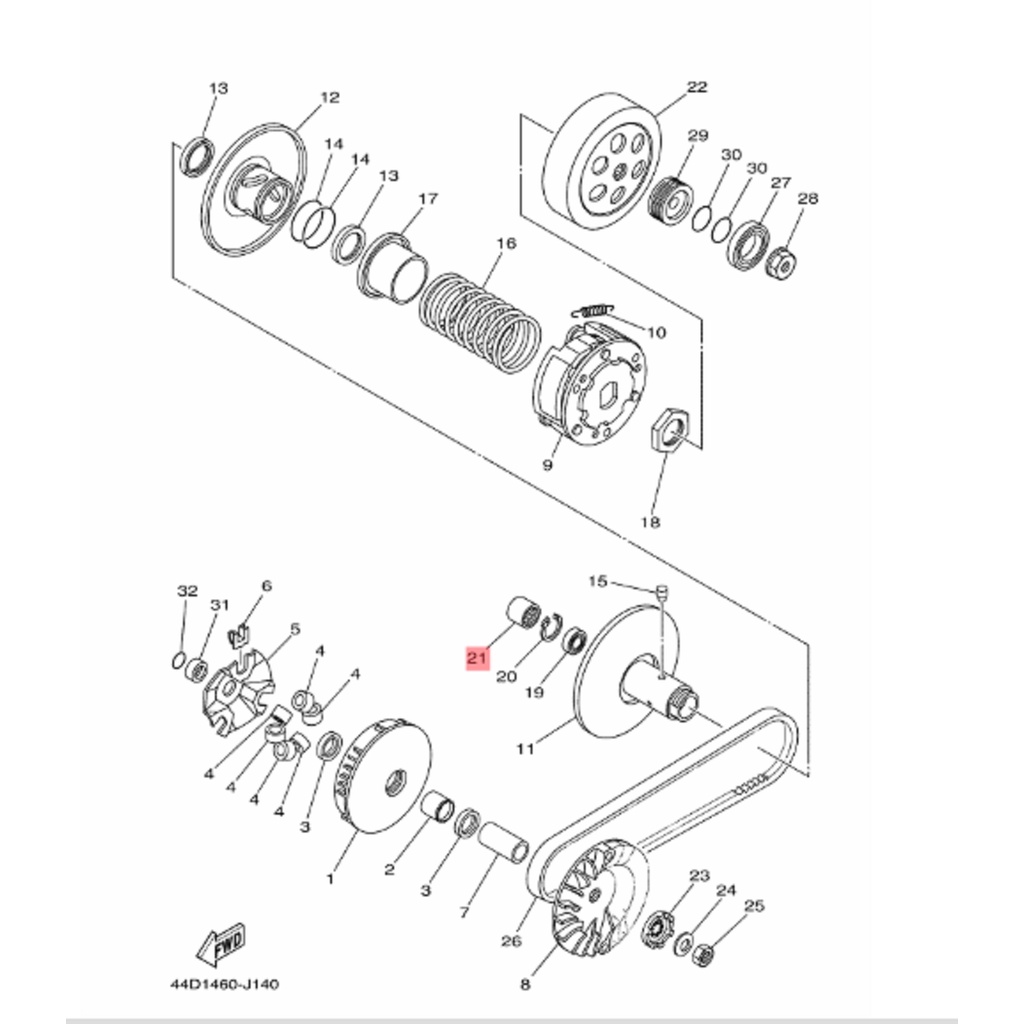 Bearing laher bambu pully puli puly pulley secondary cvt xeon karbu rc gt aerox 125 YGP 44D-E7678-10