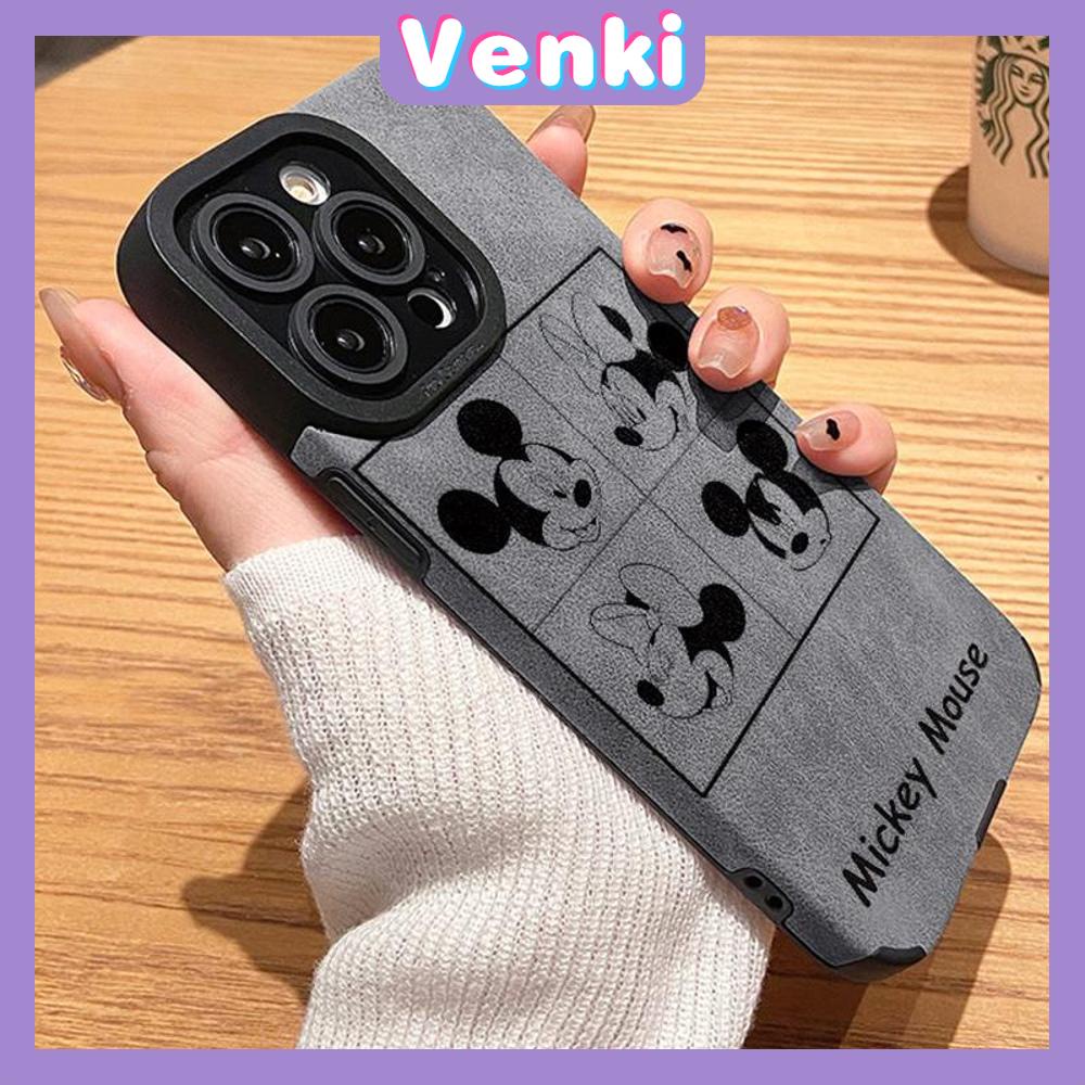 VENKI - Untuk iPhone 11 Case Leather Pupil Suede Case Soft Shockproof Phone Case Camera Simple Cute Cartoon Mouse Kompatibel dengan iPhone 14 13 Pro max 12 Pro max xr xs 7Plus 8Plus