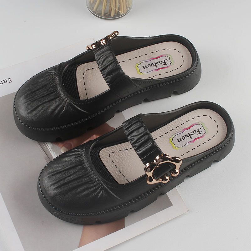 GROSIRTAS TG1725 Sandal Wanita Flat Shoes Fashion Sepatu Slip On Kerja Kerut Bunga