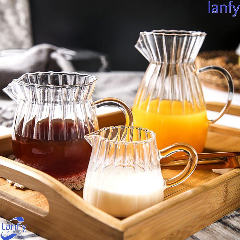 Lanfy Milk Jug 1pcs Peralatan Minum Transparan Kaca Simple Berkualitas Dengan Handle Pemisah Kopi