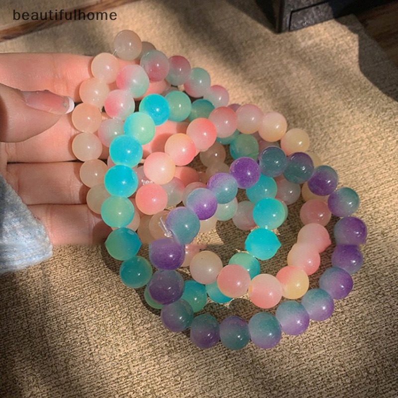 {beautifulhome} Gradien Warna-Warni Kaca Kristal Moonstone Gelang Multicolor Batu Manik-Manik Pesona Gelang Handmade Gelang Hadiah.