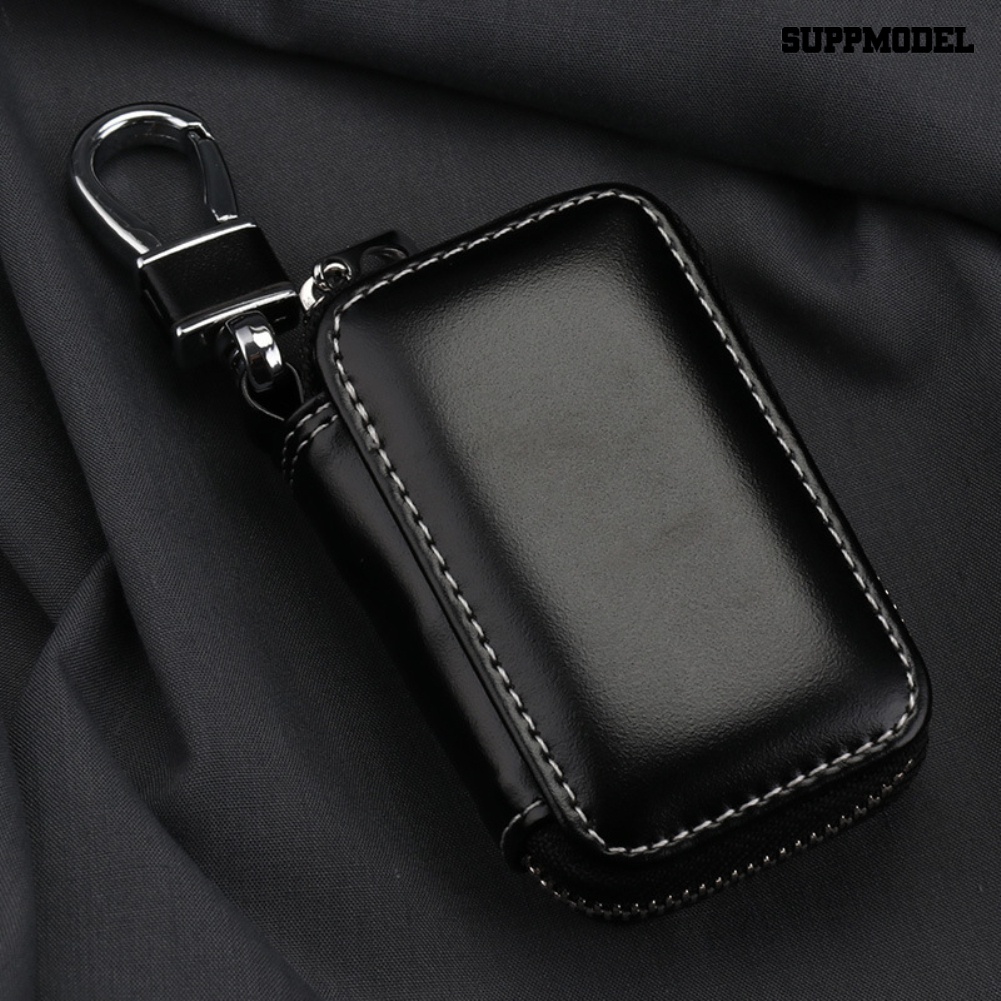 [SM]Stylish Kulit Asli Fob Kunci Mobil Case Cover Keychain Resleting Pelindung Tas