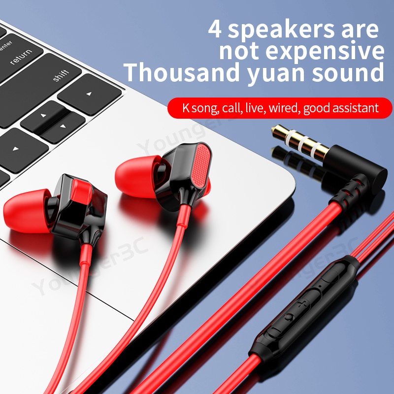 L Tekuk Plug 3.5mm Type-c Kabel Earphone In Ear Controled Bass Game Wired Headset Kontrol Volume Earbud Bass Stereo