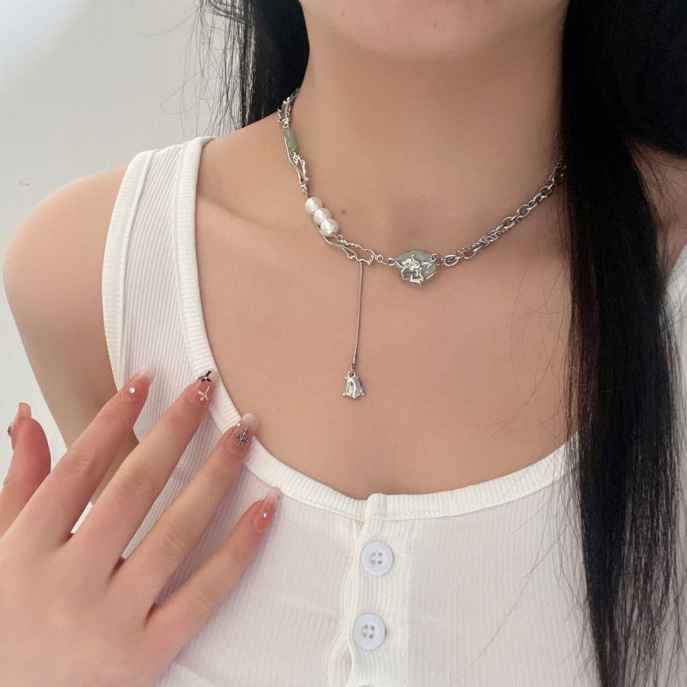 Needway Wanita Rumbai Kalung Manis Kepribadian Keren Mutiara Fashion Perhiasan Alloy Titanium Steel Gadis Gelang Untuk Hadiah Gadis