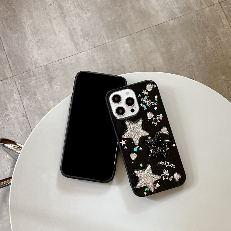 Shine Black Stars Soft TPU Case HP iP iPhone 14 13 12 11 Pro X XS XR Max 7 8 + Plus Drop Glue FTD Casing Apple