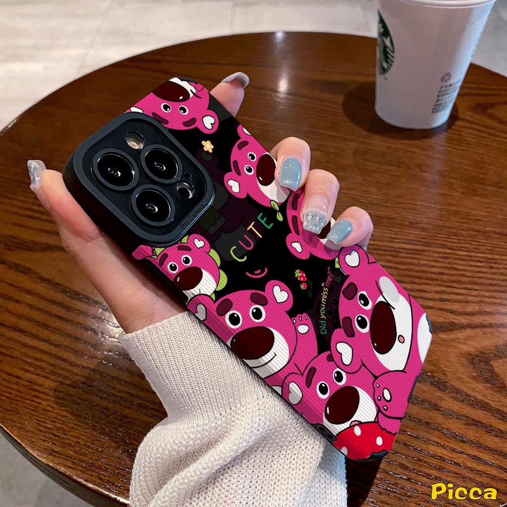 IPHONE Kartun Lucu Strawberry Bear Shockproof Phone Case Kompatibel Untuk Iphone12 11 13 14 Pro Max7 8 Plus XR X XS MAX 7Plus Lovely Manyo Mewah Tekstur Kulit Cover