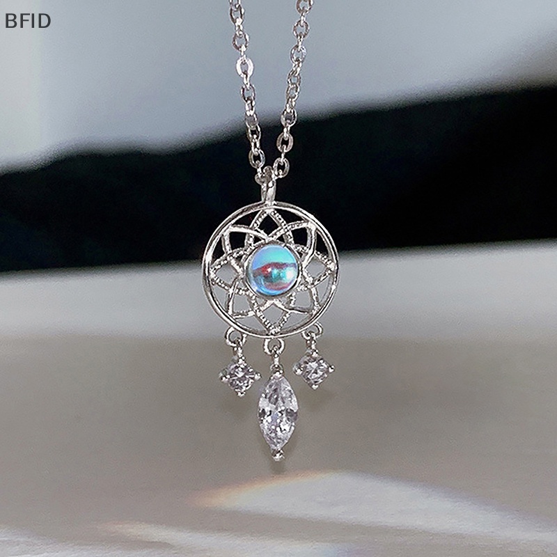 [BFID] Indah Moonstone Dream Catcher Element Kalung Wanita Warna Perak Liontin Kalung Rumbai Liontin Perhiasan Hadiah Anniversary [ID]