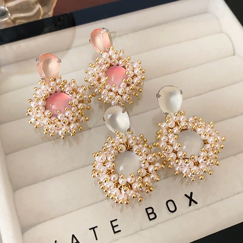 Anting Bunga Berlian Hias Mutiara Imitasi Modis Anting Gaya Manis Perempuan