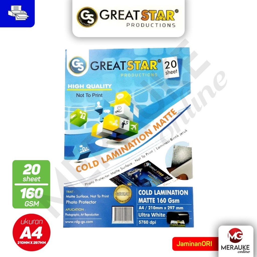 

Laminasi Great Star Cold Lamination Matte A4 160gsm 20 Lembar