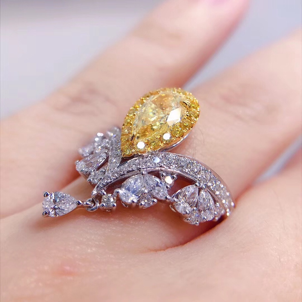 [FRA] Berlian Karbon Tinggi Impor Di Mahkota love crown rings Mewah Dan Briliant Seiko Berlian Kuning Cincin Mulut Hidup