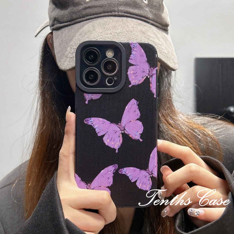 Kompatibel Untuk Iphone14 13 12 11 Pro Max X XR Xs Max7 8 Plus SE 2020 INS Gaya Ungu Motif Kupu-Kupu Ponsel Case Lembut Penutup Belakang