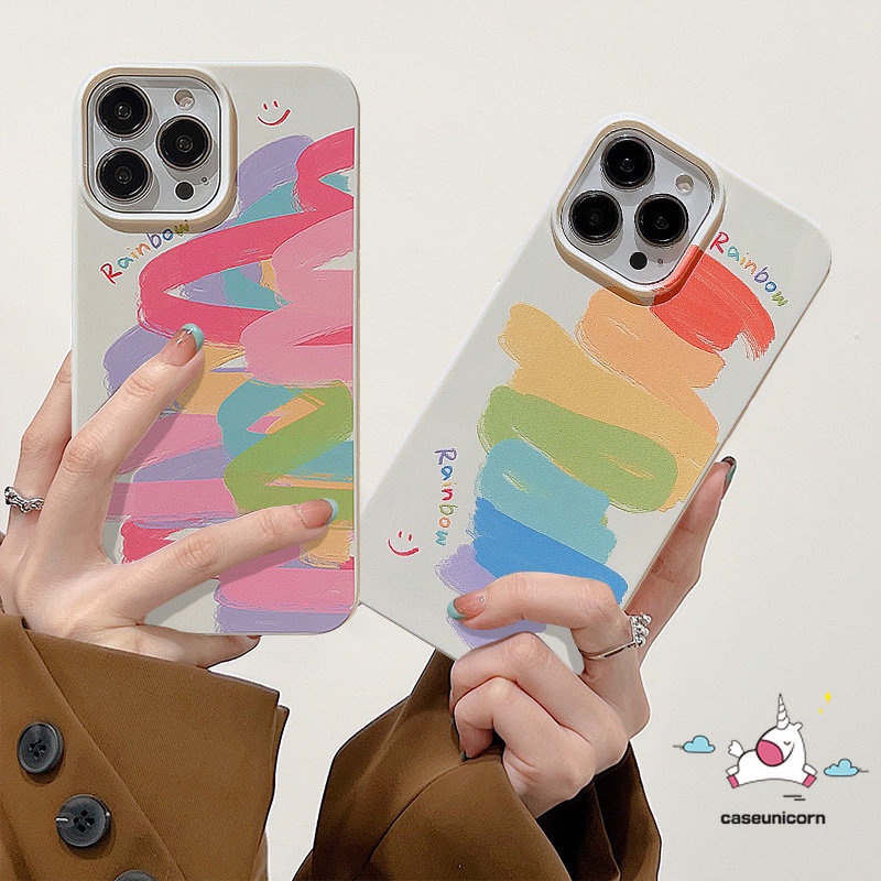 Fashion Colorful Doodle Paint Rainbow Case Kompatibel Untuk IPhone XR X11 13 14 12 Pro Max 7 8 Plus XS Max SE 2020kilap Pola Cat Air Tidak Teratur Tahan Guncangan Lembut Tpu Penutup Belakang