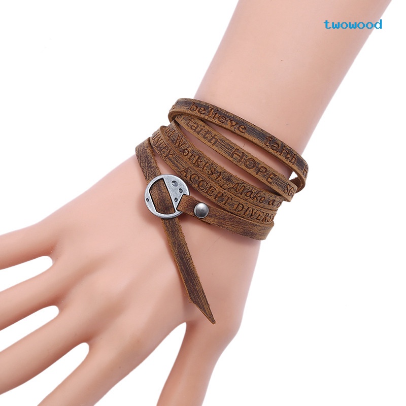 Twowood Gelang Kulit Sapi retro Sederhana multi-circle Pria leather bracelet