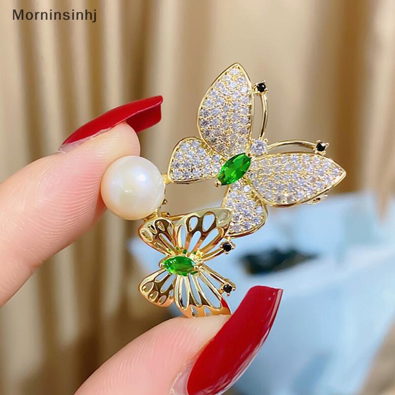 Mornin Trendi Kupu-Kupu Berlian Imitasi Mengkilap Gadis Bros Elegan Mutiara Serangga Bros Pin Untuk Wanita Aksesoris Pakaian Jewellry Hadiah id