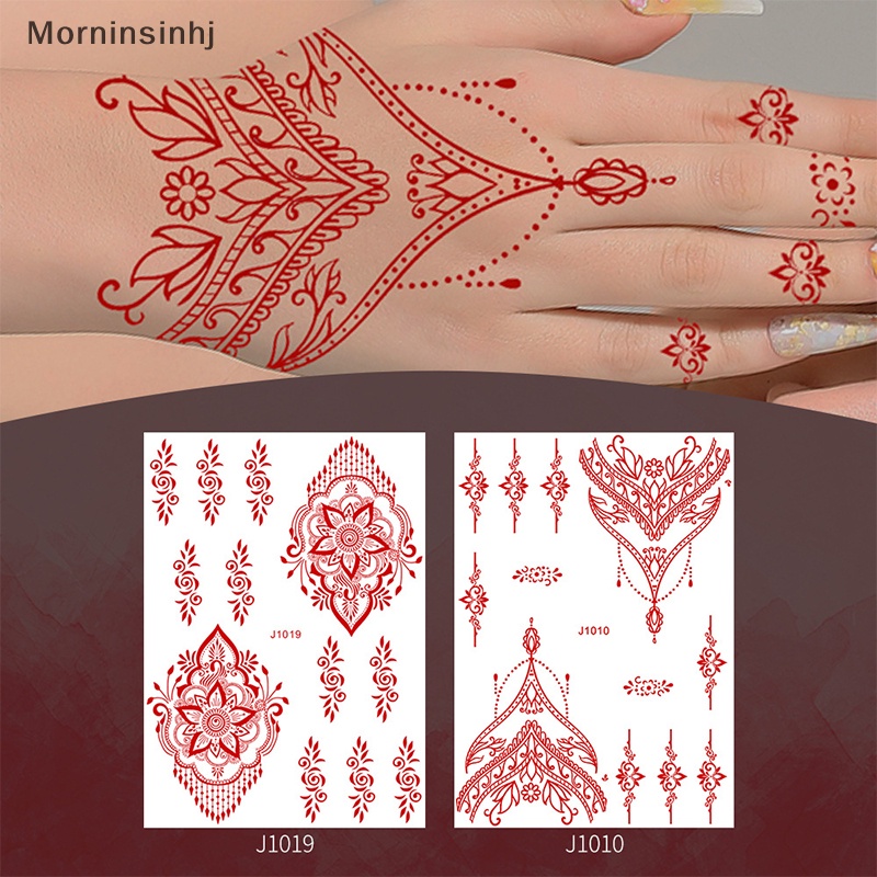 Mornin Henna Merah Tato Temporer Wanita Bunga Mandala Mehndi Stiker Untuk Tangan Wanita Pelindung Tubuh Tato Tahan Air id