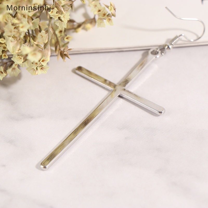 Mornin 1pasang Anting punk Kreatif Tekstur fashion Populer Anting Salib Panjang id