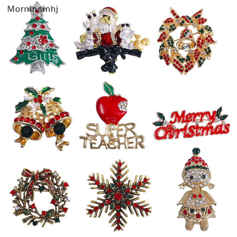 Mornin Tahun Baru Bros Pin Natal Elemen Pin Snowman Pohon Natal Perhiasan Pin Natal Kartun Bros Fashion Perhiasan Hadiah id