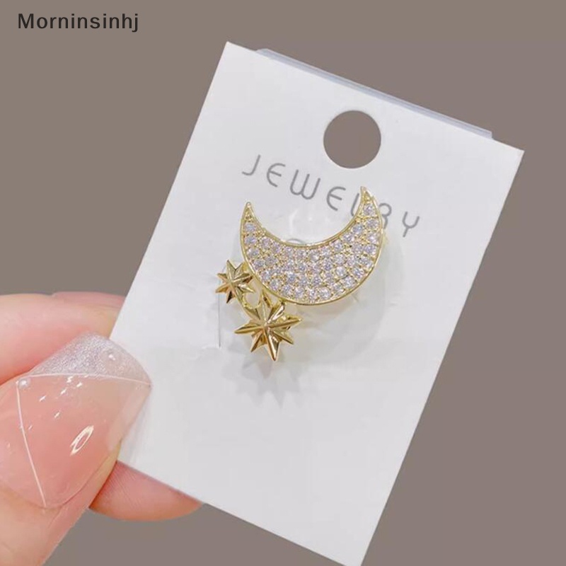 Mornin Bros Bulan Berlian Imitasi Elegan Baru Untuk Wanita Bintang Sabit Lapel Pin Korea Fashion Perhiasan Aksesoris Pakaian id