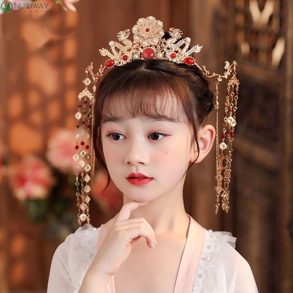 Needway Hanfu Rambut Stik Hiasan Kepala Simple Vintage Hair Disk Step Shake Flower Untuk Anak Gaya Kuno Gaya Cina Wanita Hair Fork