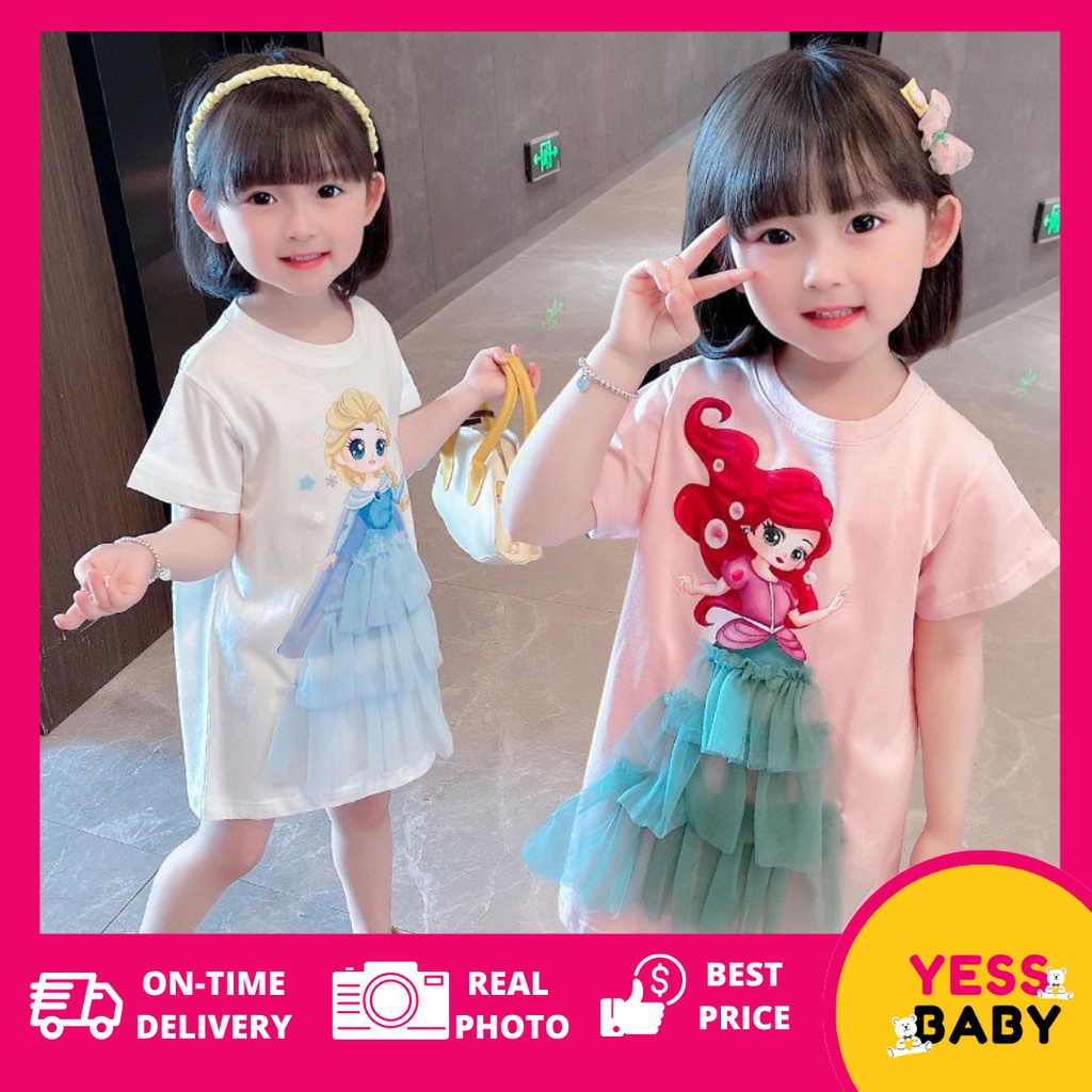 YESSBABY - PRINCESS DRESS EBV 1-9tahun Baju anak perempuan Gaun jala anak perempuan baru/Gaun kasual lengan pendek anak perempuan/Dress anak perempuan cewek/rok anak/gaun anak/kado anak perempuan ulang tahun