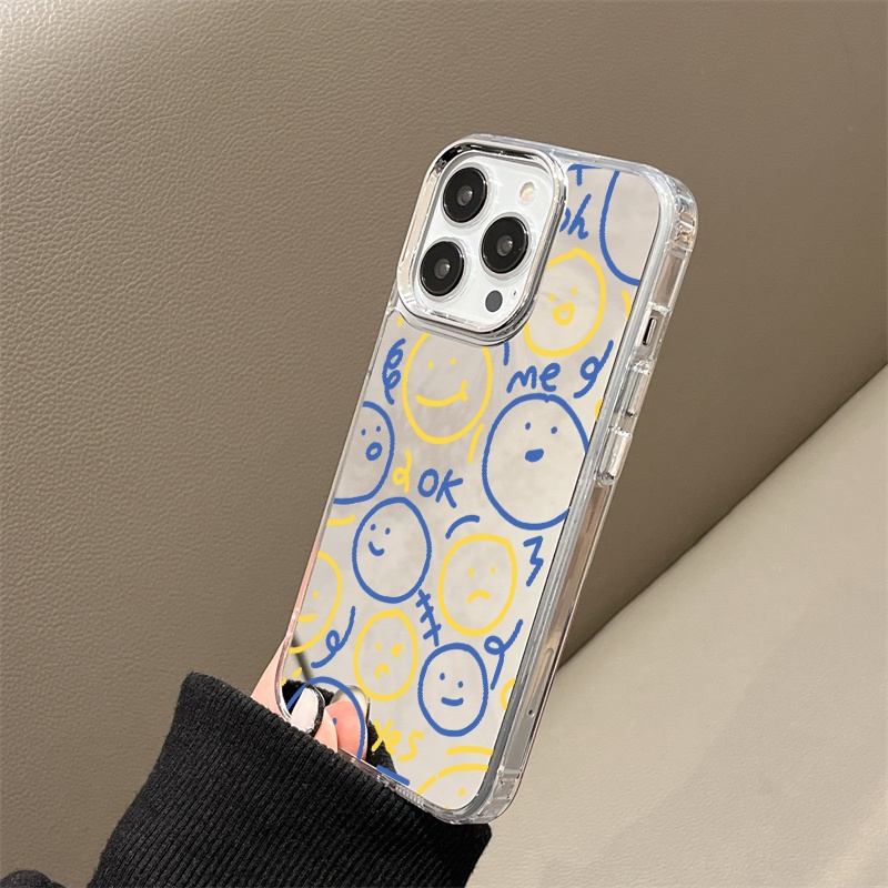IPHONE Casing Ponsel Cermin Emoji Lucu Kompatibel Untuk Iphone11 12 13 14 12Pro 13Pro 14Pro Pro Max XR X XS Max Electroplating Tombol Perlindungan Mirror Cover