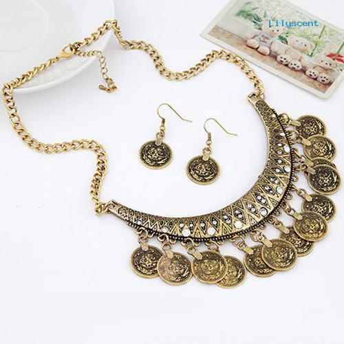 [LS] Set Perhiasan Statement Kalung Choker Kait Anting Gaya Vintage Wanita