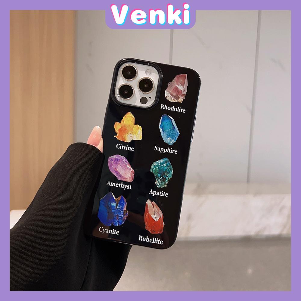 VENKI - Untuk iPhone 11 iPhone Case Hitam Glossy TPU Soft Shell Tahan Guncangan Perlindungan Kamera Permata Sederhana Kristal Kompatibel dengan iPhone 14 13 Pro max 12 Pro Max xr xs max 7 8Plus