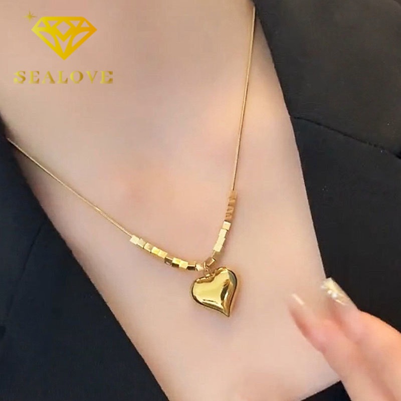 Kalung Titanium Wanita Hati Cantik Mewah Emas 18K Anti Karat Korea Fashion Aksesoris Wanita Perhiasan