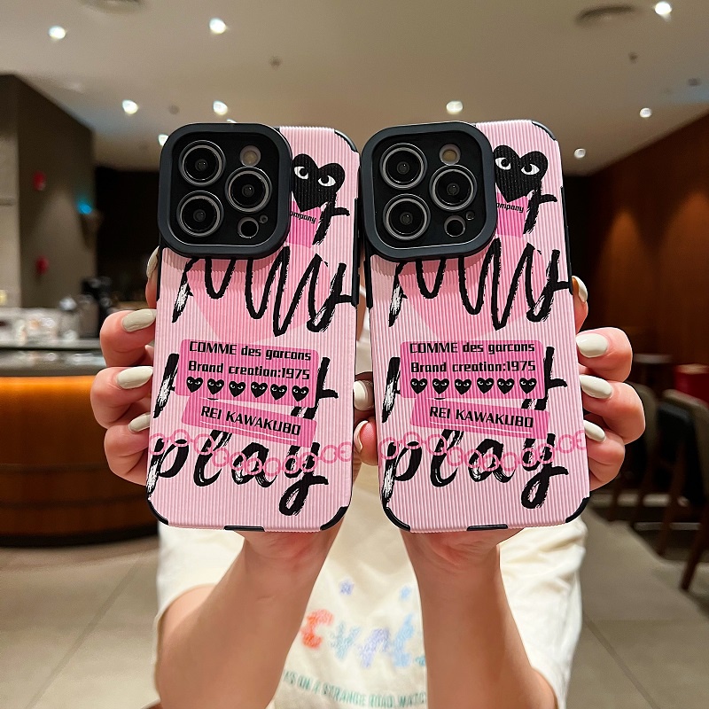 IPHONE Untuk Iphone14 13 12 11 Pro Max X XR XS Max7 8 Plus Pink Inggris Cinta Hati Tekstur Vertikal Kulit Pelindung Soft case