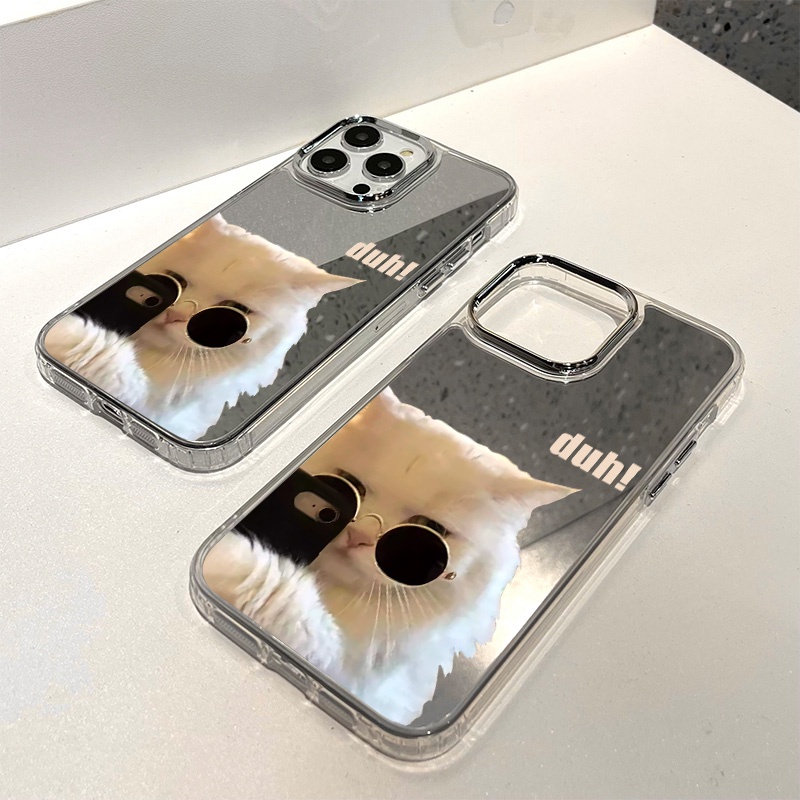 IPHONE Kacamata Keren Cat Mirror Phone Case Kompatibel Untuk Iphone11 12 13 14 12Pro 13Pro 14Pro Pro Max XR X XS Max Electroplating Tombol Perlindungan Mirror Cover