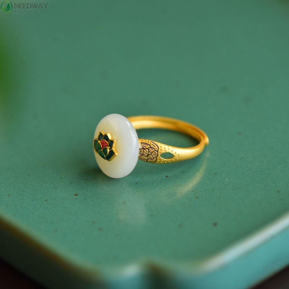 Cincin Gaya China vintage retro Untuk Gadis Elegan Lotus Terbuka Dapat Disesuaikan