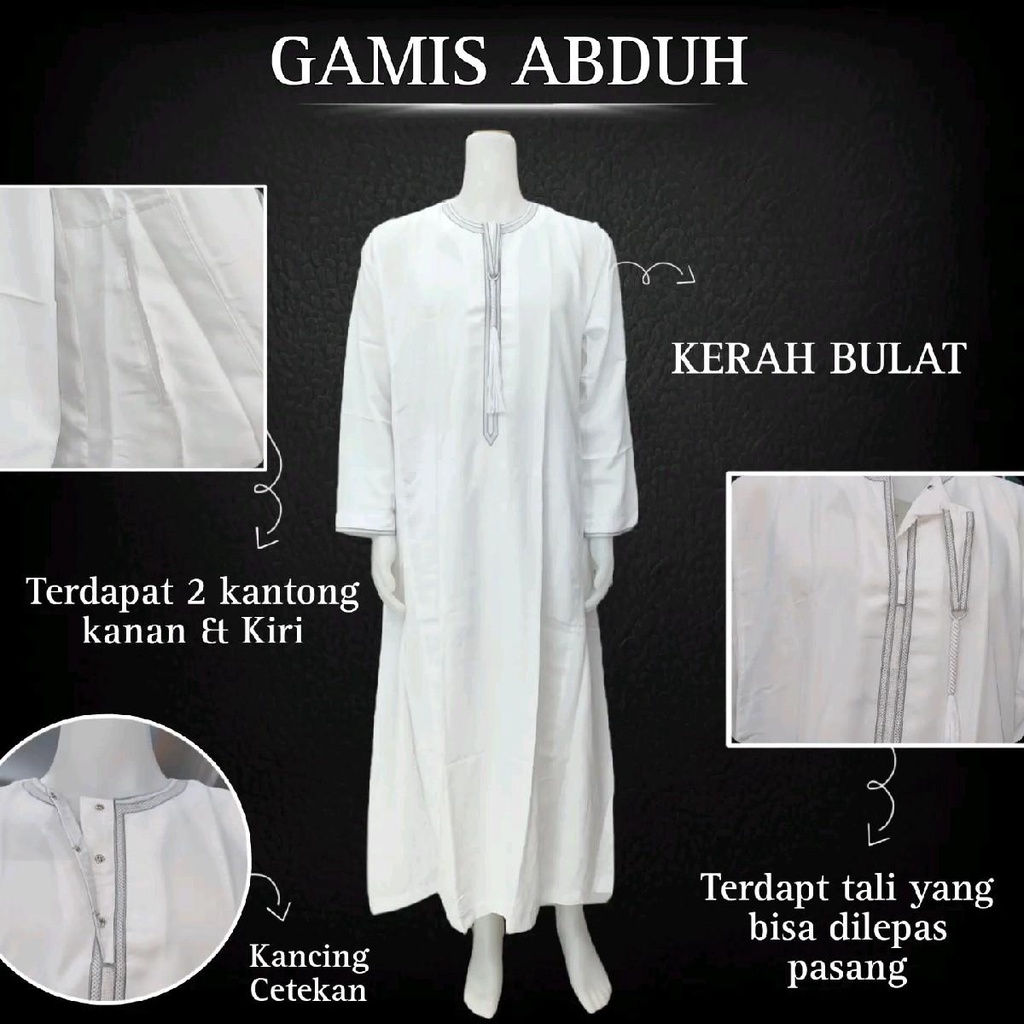 BISA COD - GAMIS ABDUH PUTIHAN LAKI-LAKI LENGAN PANJANG NON MANSET