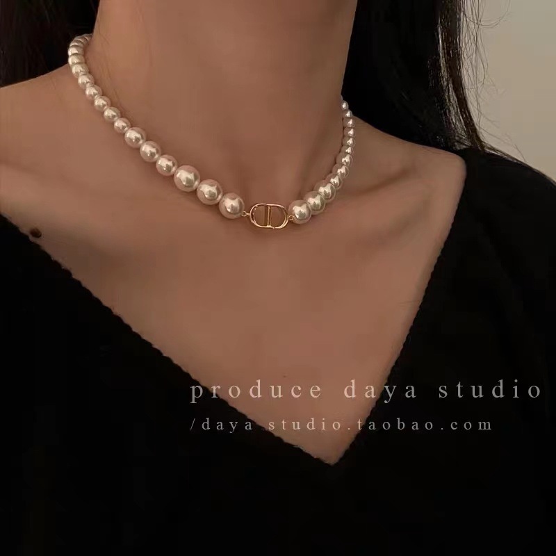 Cd Mutiara Retro Kalung Perempuan ins Gaya Keren Kalung Leher Cahaya Mewah Niche