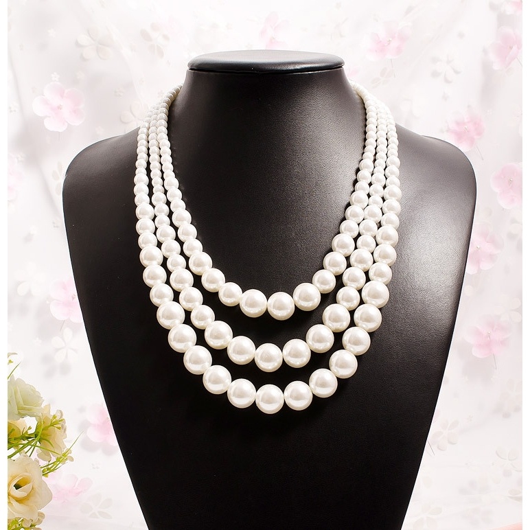 Hepburn Mutiara Multi-Layer Kalung Berlebihan Cheongsam Besar Kecil Bulat Manik Rantai Elegan Kalung Wanita