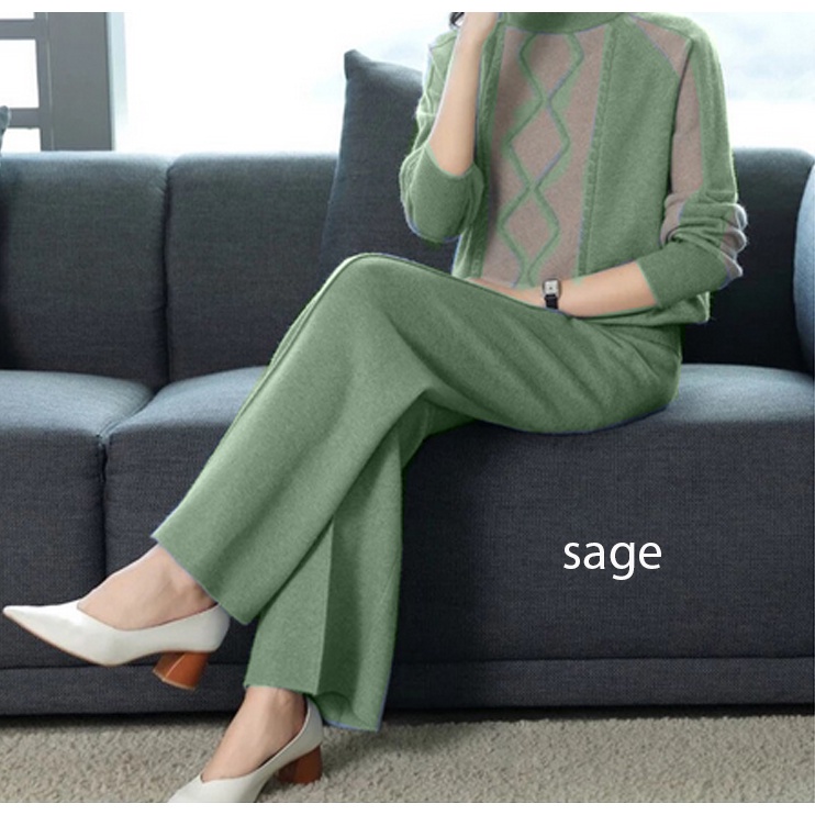 (C97) celana kulot knit panjang wanita warna sage / kulot rajut paanjang 97cm