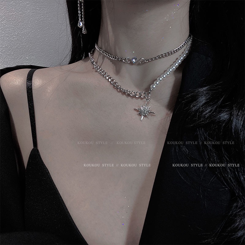 Niche Desain Kalung Mutiara Jahitan Rantai Zirkon Rantai Klavikula Temperamen Perempuan Gaya Milenium Kalung Influencer Bintang