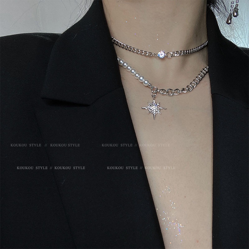 Niche Desain Kalung Mutiara Jahitan Rantai Zirkon Rantai Klavikula Temperamen Perempuan Gaya Milenium Kalung Influencer Bintang