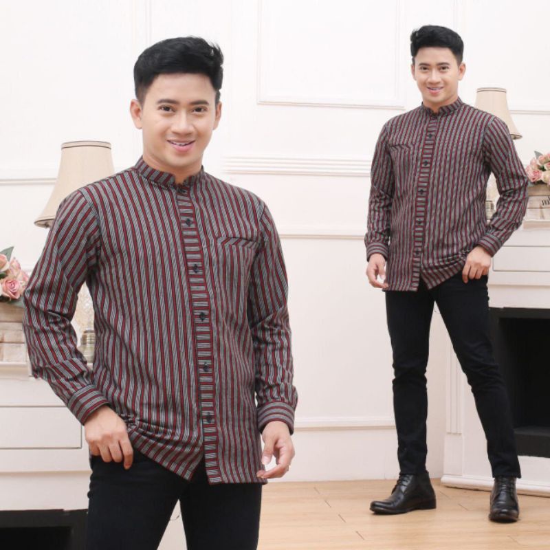 Kebaya dan Sorjan Kemeja Lurik Baju Tradisional Pria Jawa Size M L XL XXL Tenun ATBM Original Lurik